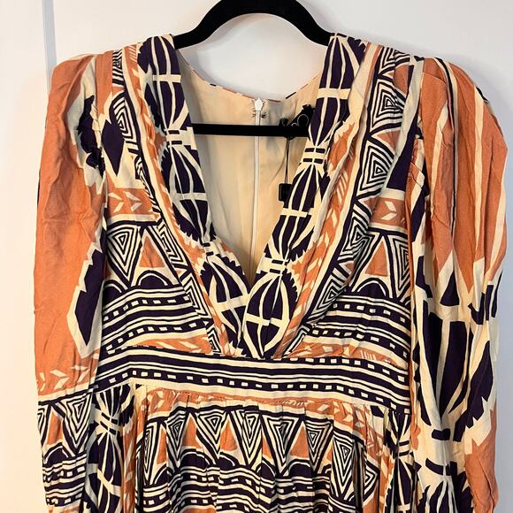NWT Patbo Orange & Black Geometric Pattern Fringe Trim Mini Dress Size 8 - Picture 3 of 8